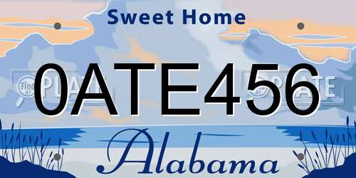 0ATE456 Alabama License Plate
