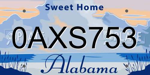 0AXS753 Alabama License Plate