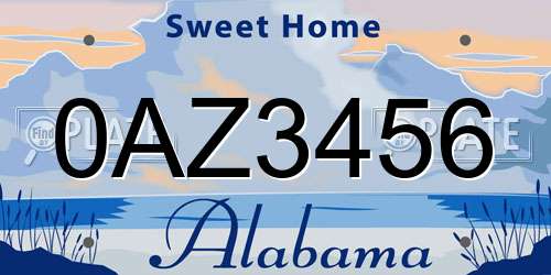 0AZ3456 Alabama License Plate