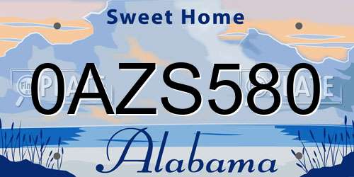 0AZS580 Alabama License Plate