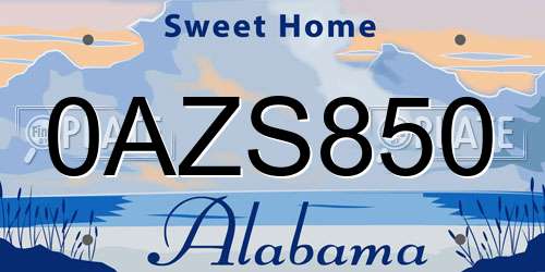 0AZS850 Alabama License Plate