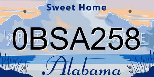 0BSA258 Alabama License Plate