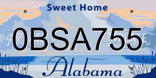 0BSA755 Alabama License Plate