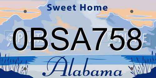 0BSA758 Alabama License Plate