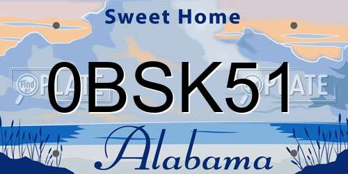 0BSK51 Alabama License Plate