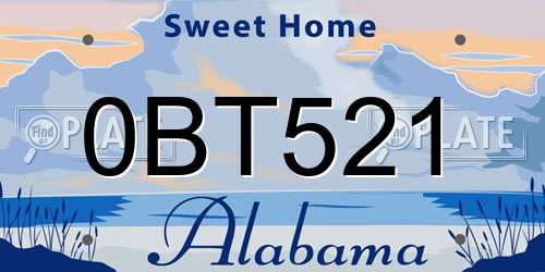 0BT521 Alabama License Plate
