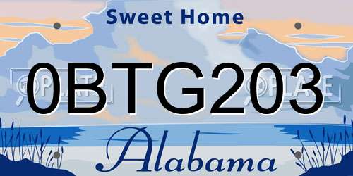 0BTG203 Alabama License Plate