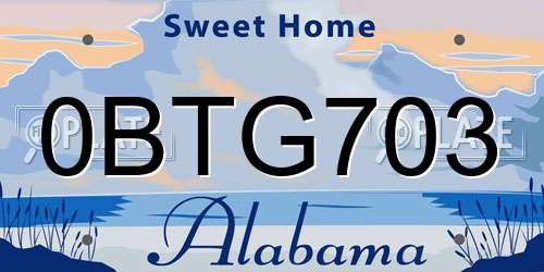 0BTG703 Alabama License Plate