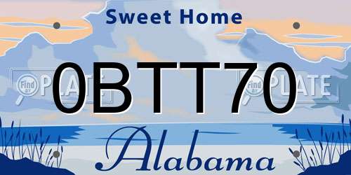 0BTT70 Alabama License Plate