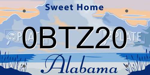 0BTZ20 Alabama License Plate