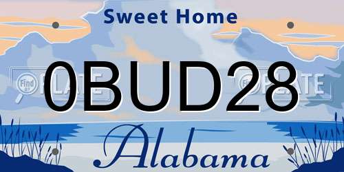 0BUD28 Alabama License Plate