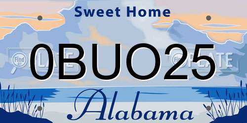 0BUO25 Alabama License Plate