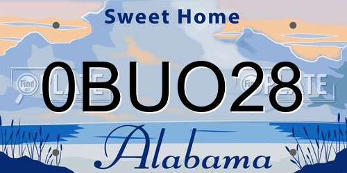 0BUO28 Alabama License Plate