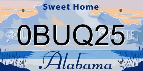 0BUQ25 Alabama License Plate