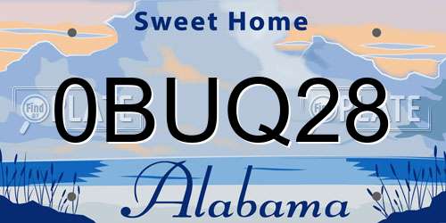 0BUQ28 Alabama License Plate