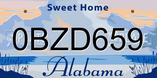 0BZD659 Alabama License Plate