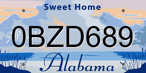 0BZD689 Alabama License Plate