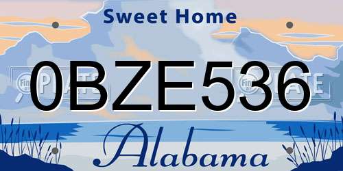 0BZE536 Alabama License Plate