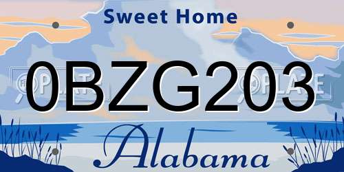 0BZG203 Alabama License Plate