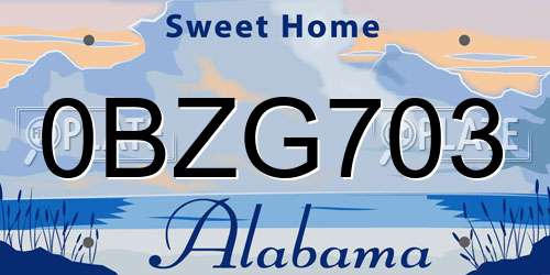 0BZG703 Alabama License Plate