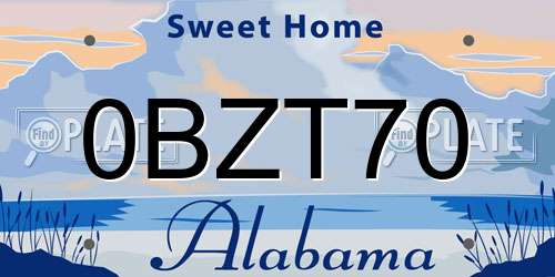 0BZT70 Alabama License Plate