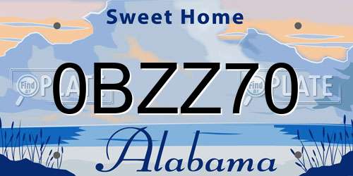 0BZZ70 Alabama License Plate