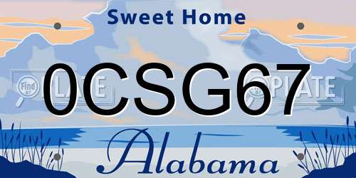 0CSG67 Alabama License Plate