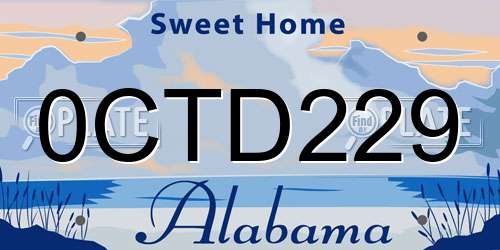 0CTD229 Alabama License Plate