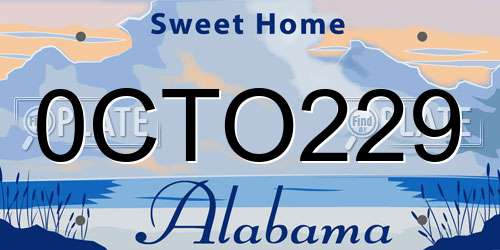 0CTO229 Alabama License Plate