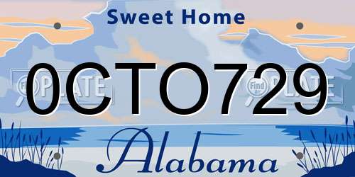 0CTO729 Alabama License Plate