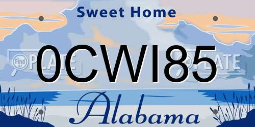 0CWI85 Alabama License Plate