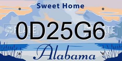 0D25G6 Alabama License Plate