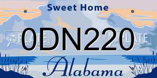 0DN220 Alabama License Plate