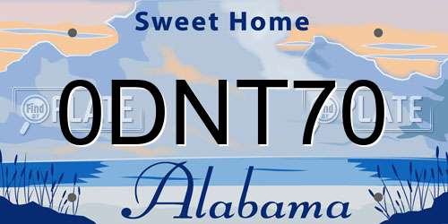 0DNT70 Alabama License Plate