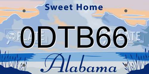 0DTB66 Alabama License Plate