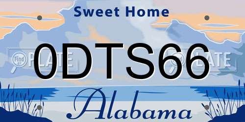 0DTS66 Alabama License Plate