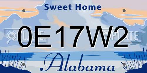 0E17W2 Alabama License Plate