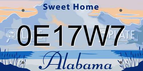 0E17W7 Alabama License Plate
