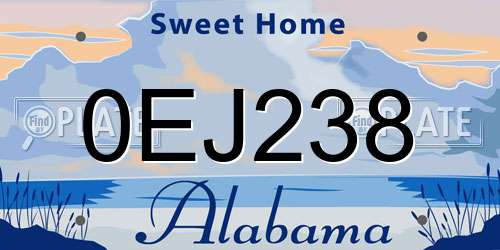 0EJ238 Alabama License Plate