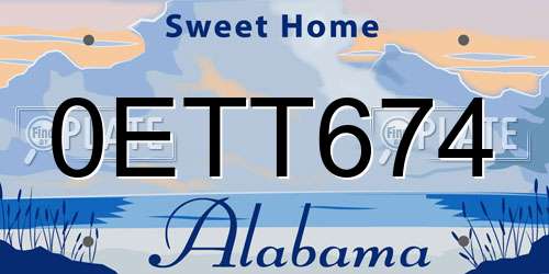 0ETT674 Alabama License Plate