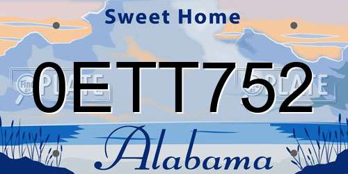 0ETT752 Alabama License Plate