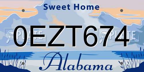 0EZT674 Alabama License Plate