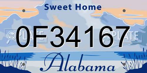 0F34167 Alabama License Plate