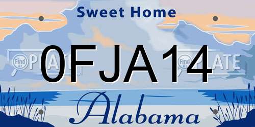 0FJA14 Alabama License Plate