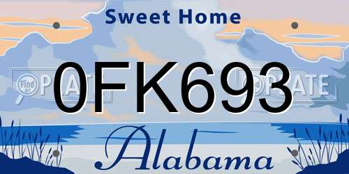 0FK693 Alabama License Plate
