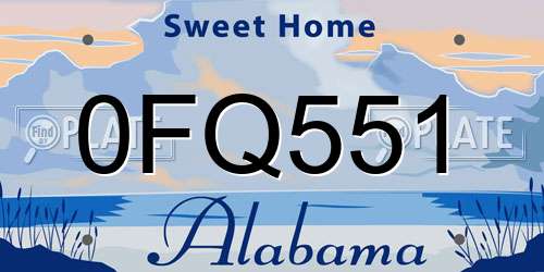 0FQ551 Alabama License Plate