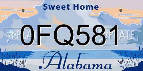 0FQ581 Alabama License Plate