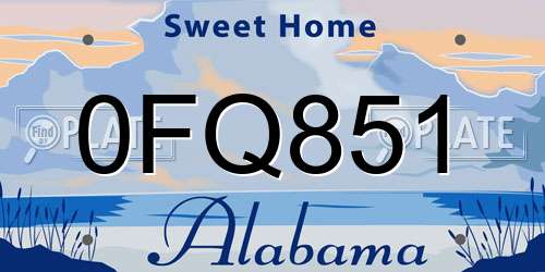 0FQ851 Alabama License Plate