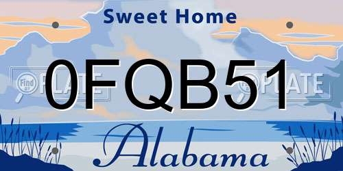 0FQB51 Alabama License Plate