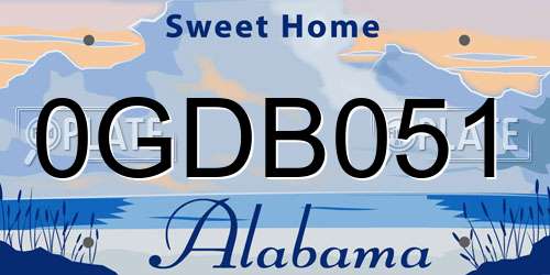 0GDB051 Alabama License Plate